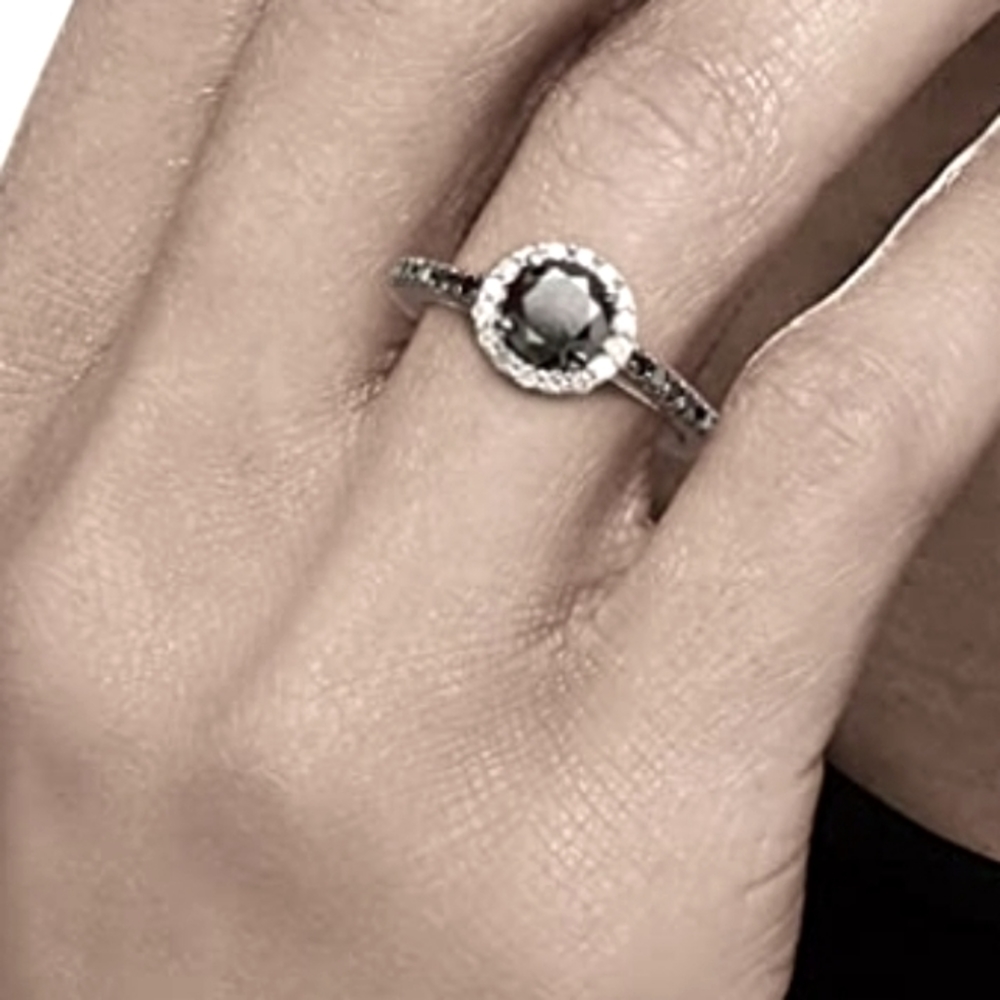 1.50 ct. t.w. Black and White Diamond Halo Ring in Sterling Silver